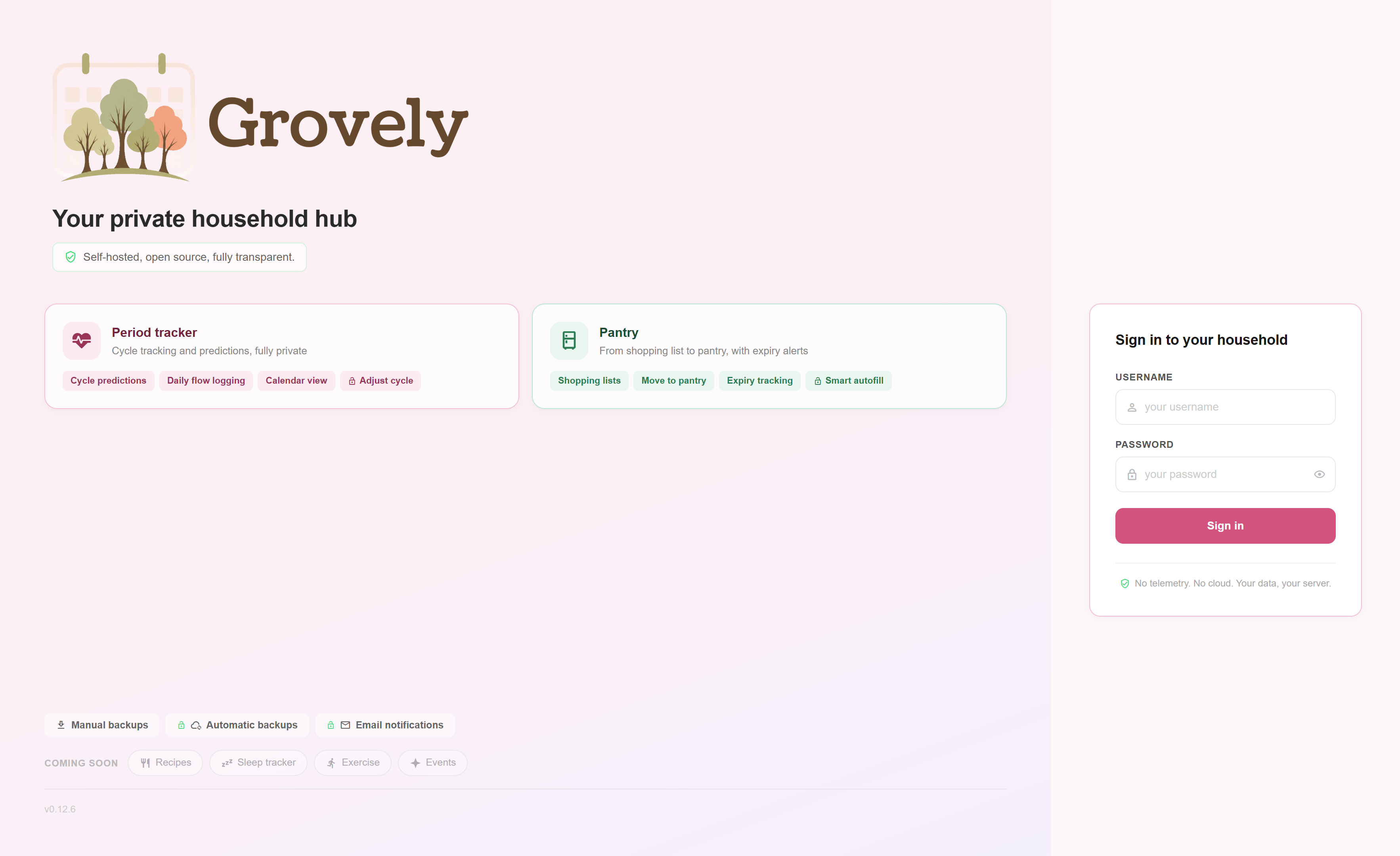 Grovely sign-in page